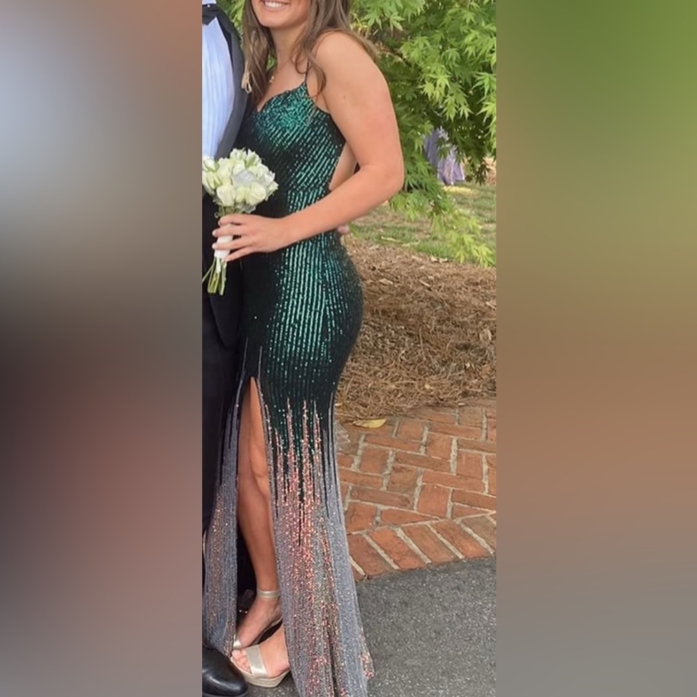 Green sequin prom dress